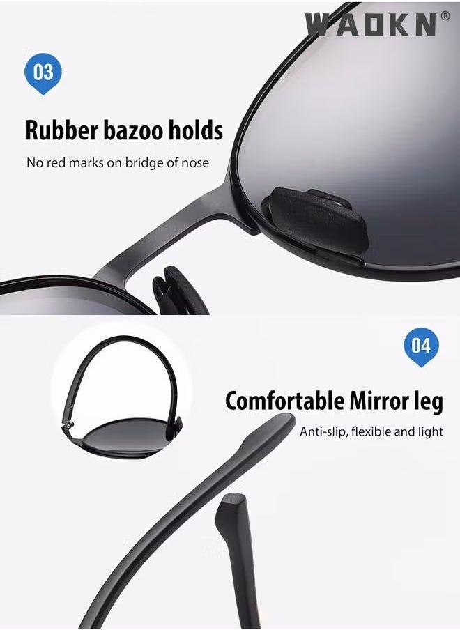 WAOKN Men's Polarized Round Sunglasses UV400 Protection Sun Glasses with Metal Half Frame Fashion Anti-Glare Sun Shades UV Protection Sun Glasses Small Circle Sunglasses for Men Driving Fishing Traveling  - Image 3