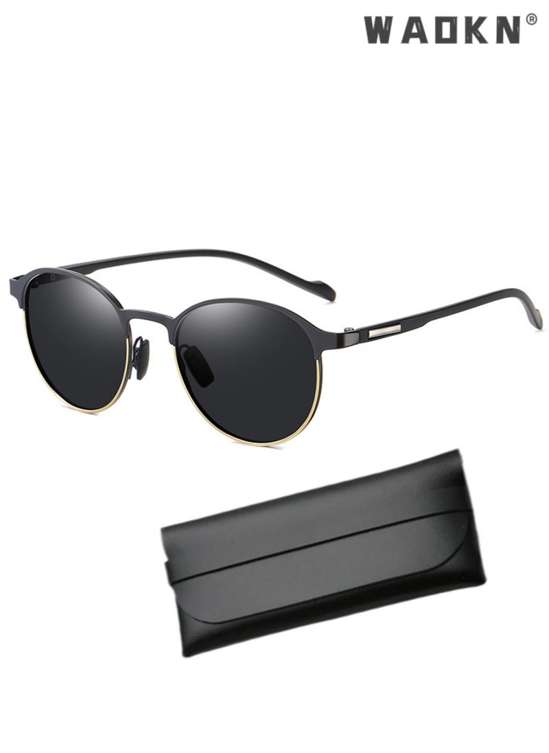 WAOKN Men's Polarized Round Sunglasses UV400 Protection Sun Glasses with Metal Half Frame Fashion Anti-Glare Sun Shades UV Protection Sun Glasses Small Circle Sunglasses for Men Driving Fishing Traveling  - Image 1