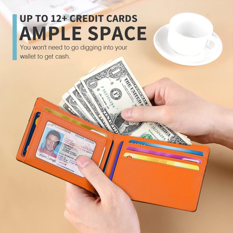RUNBOX Novelty Wallet for Men Slim 11 Credit Card Holder Slots Leather RFID Blocking Small Thin Men's Wallet Bifold Minimalist Front Pocket Large Capacity Gift Box - Image 2