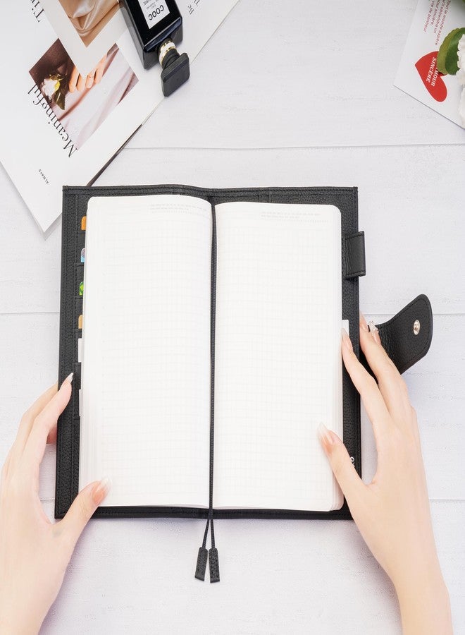 غلاف مفكرة أوكس نايت B6 من الجلد لـ Stalogy و Midori و Leuchtturm1917 وغيرها - مع حلقة قلم وفتحات للبطاقات وجيب خلفي وعلامات مرجعية (أسود) - Image 4