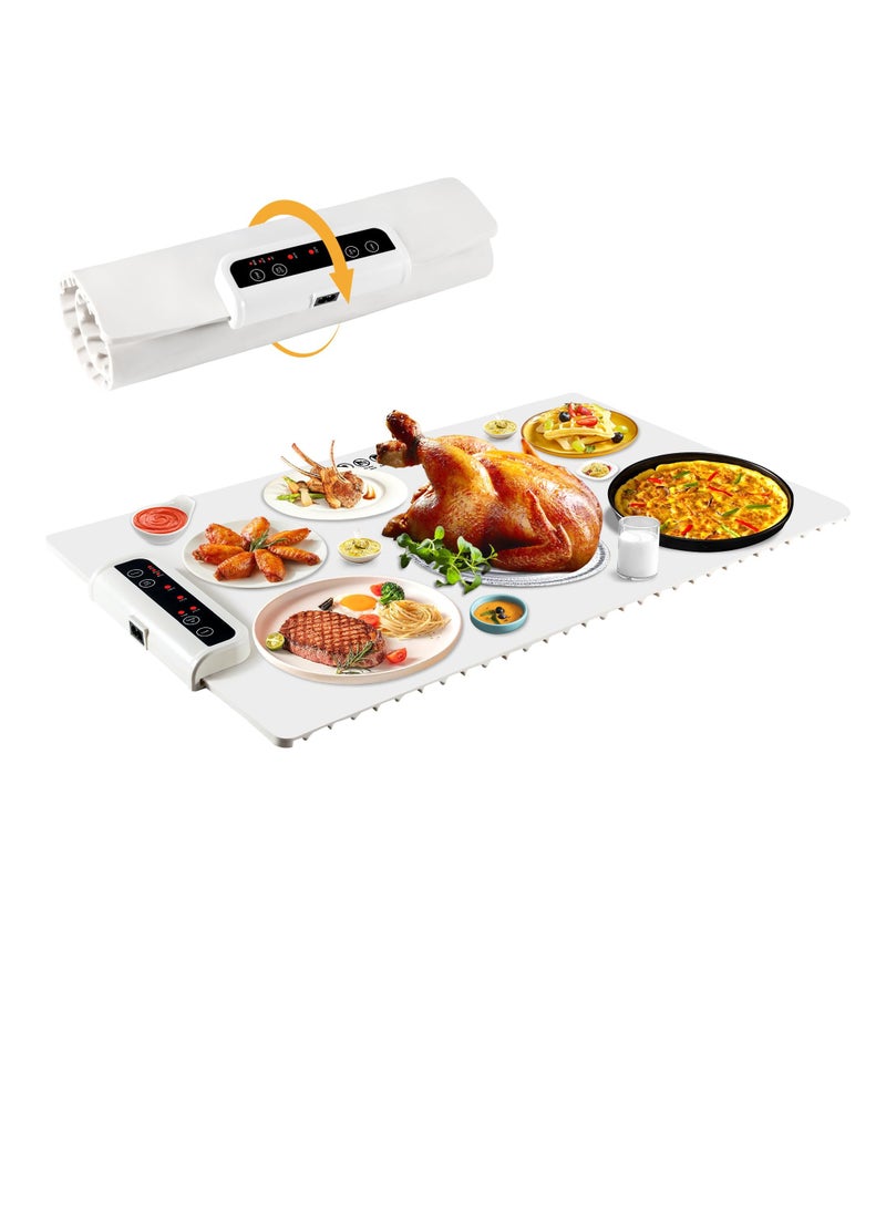 AL RAID Professional Electric Food Warming Tray with Timer Lock, Adjustable Temperature Control, Foldable Silicone Heating Mat for Buffet, Catering & Restaurants – White - Image 1