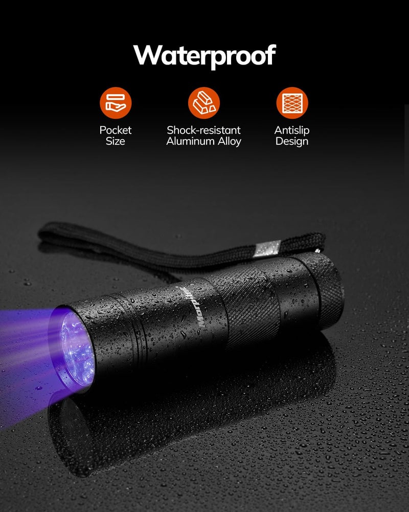 Morpilot Blacklight Flashlights uv Flashlight,12 LED 395nm Ultraviolet Blacklight 2 PCS Black Light Flashlight Mini, Torch Light Pet Urine Detector Light for Dog/Cat, Dry Stains,Resin Curing,Bed Bug - Image 5