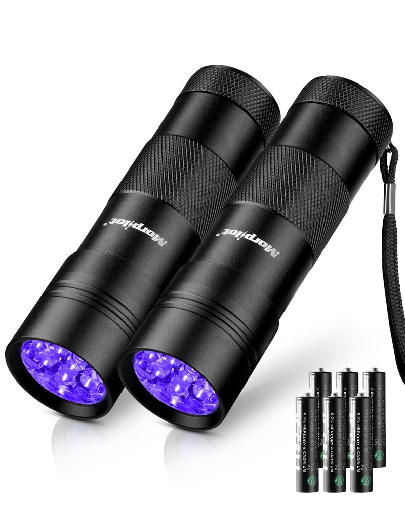 Morpilot Blacklight Flashlights uv Flashlight,12 LED 395nm Ultraviolet Blacklight 2 PCS Black Light Flashlight Mini, Torch Light Pet Urine Detector Light for Dog/Cat, Dry Stains,Resin Curing,Bed Bug - Image 1