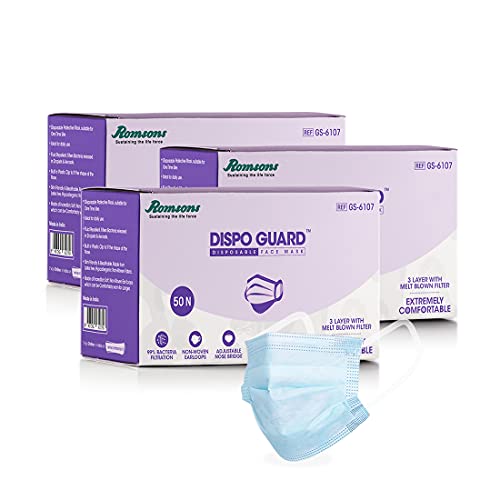 Romsons Dispo Guard 3 Ply Disposable Mask With Softest Non-Woven Fabric (Pack of 3) 150 Pieces. - Image 1