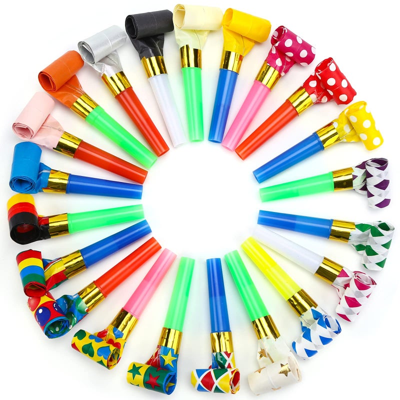 Koogel 100 Pcs Colorful Birthday Blow Horns and Whistles - Party Noisemakers for New Years and More - Image 1