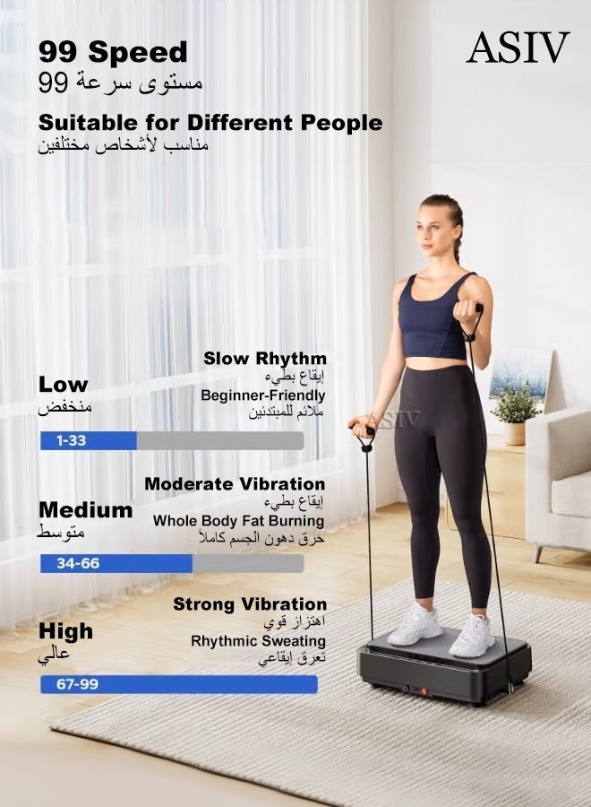 ASIV Home Vibration Fitness Machine, 99 Speed Levels, 8 Modes, Bluetooth Connection, with 2 Resistance Bands - Image 2