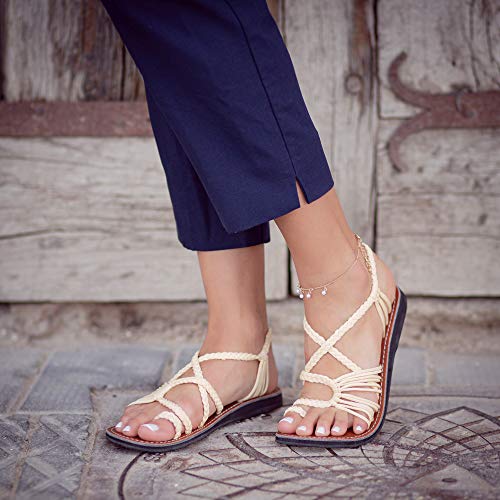 Plaka Palm Leaf Flat Summer Sandals for Women | Perfect for The Beach Walking & Dressy Occasions | Ivory | Size 9 - Image 5