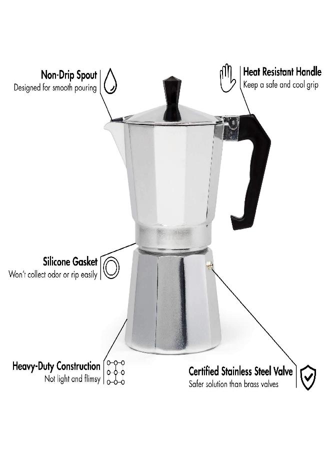 Primula Classic Stovetop Espresso and Coffee Maker, Moka Pot for Italian and Cuban Café Brewing, Greca Coffee Maker, Cafeteras, 6 Espresso Cups, Silver - Image 2