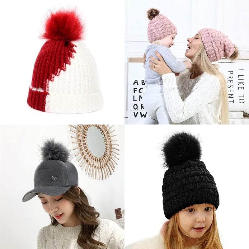 LFOUVRE Pack of 6 Faux Fox Fur Pompoms 3.9inch/10CM Furry Pom Pom Ball with Elastic Loop Knitting Crafts Hat Charm Accessories - Image 2