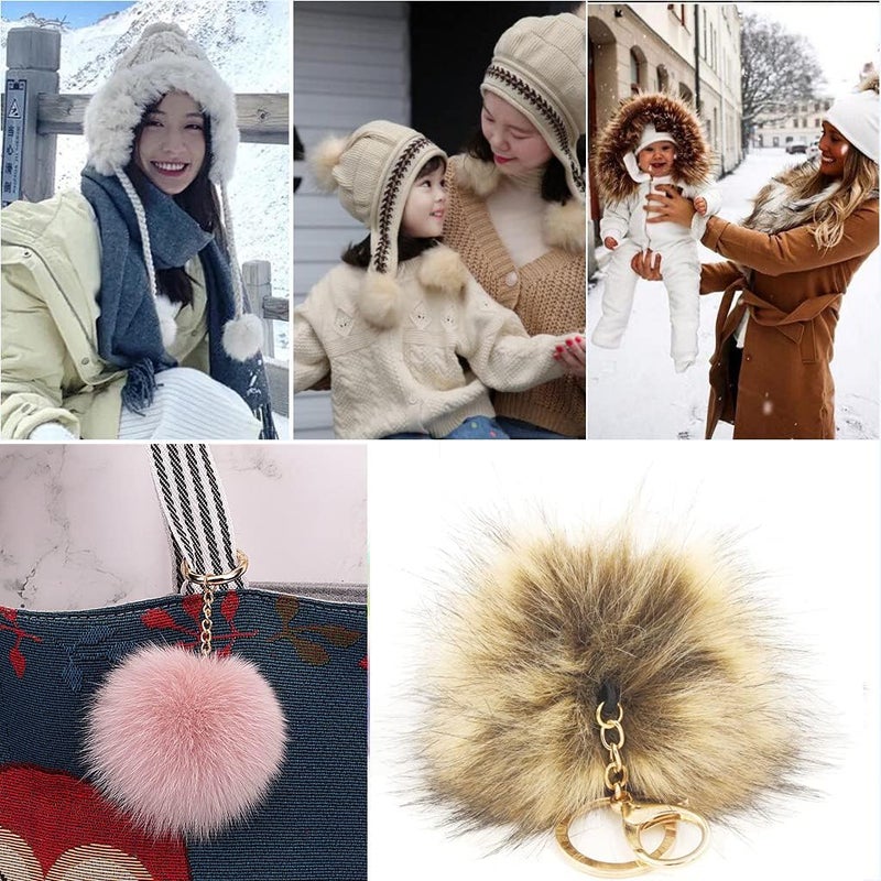 LFOUVRE Pack of 6 Faux Fox Fur Pompoms 3.9inch/10CM Furry Pom Pom Ball with Elastic Loop Knitting Crafts Hat Charm Accessories - Image 3