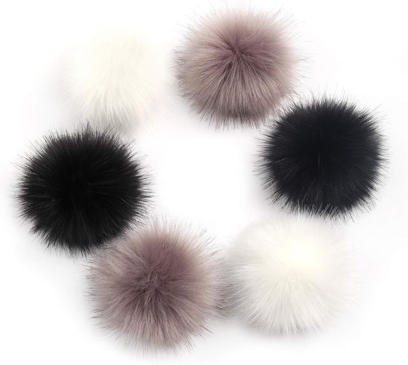 LFOUVRE Pack of 6 Faux Fox Fur Pompoms 3.9inch/10CM Furry Pom Pom Ball with Elastic Loop Knitting Crafts Hat Charm Accessories - Image 1