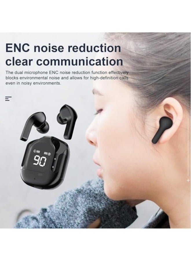 Wireless Bluetooth 5.3 Ear Buds LED Power Display Headphones Bass Stereo, Earbuds in-Ear Noise Cancelling Mic, Sports Earphone Microphone for Android&IPhone Blue