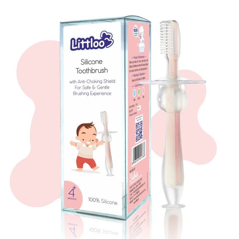 LITTLOO Infant Silicone Anti-Choking Manual Toothbrush With Fitted Shield & Fine Soft Bristles For Gentle Teeth &Gums, Baby Oral Care & Hygiene With Easy Grip Design, Bpa Free -Pack Of 1(Multicolour) - Image 1