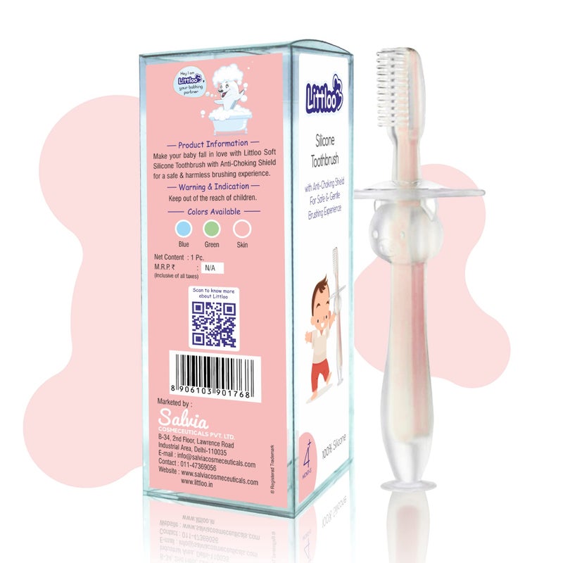 LITTLOO Infant Silicone Anti-Choking Manual Toothbrush With Fitted Shield & Fine Soft Bristles For Gentle Teeth &Gums, Baby Oral Care & Hygiene With Easy Grip Design, Bpa Free -Pack Of 1(Multicolour) - Image 2