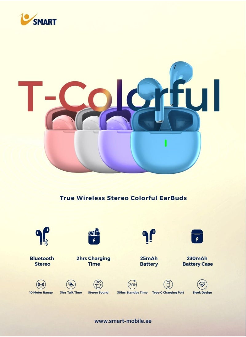 Smart - Smart | T-Colorful - Bluetooth Earbuds with Portable Charging Case (White) - Image 1