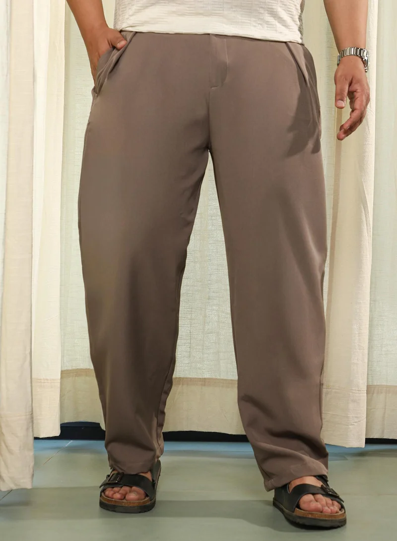 انستافاب بلس بنطلون رجالي مستقيم بليسيه بني داكن مقاس كبير للاستخدام اليومي