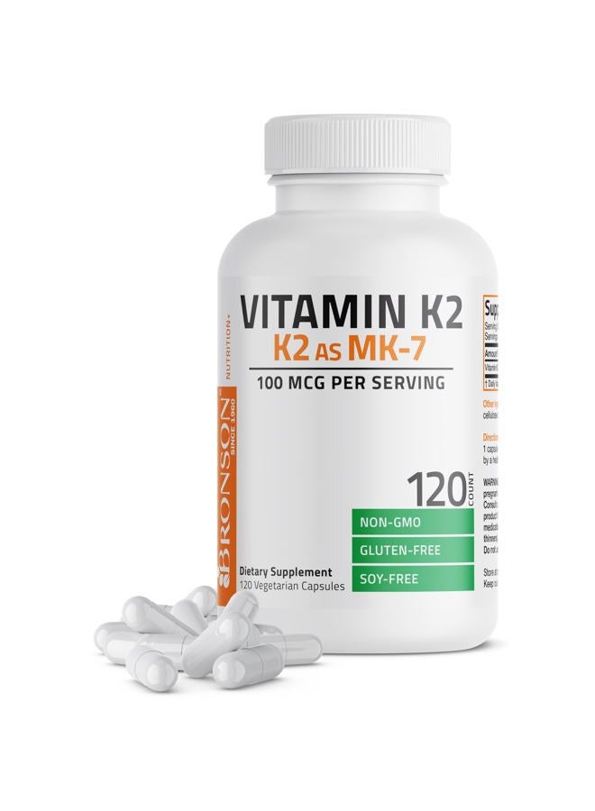 Bronson Vitamin K2 as MK-7 Menaquinone 100 mcg Non-GMO, 120 Capsules - Image 1