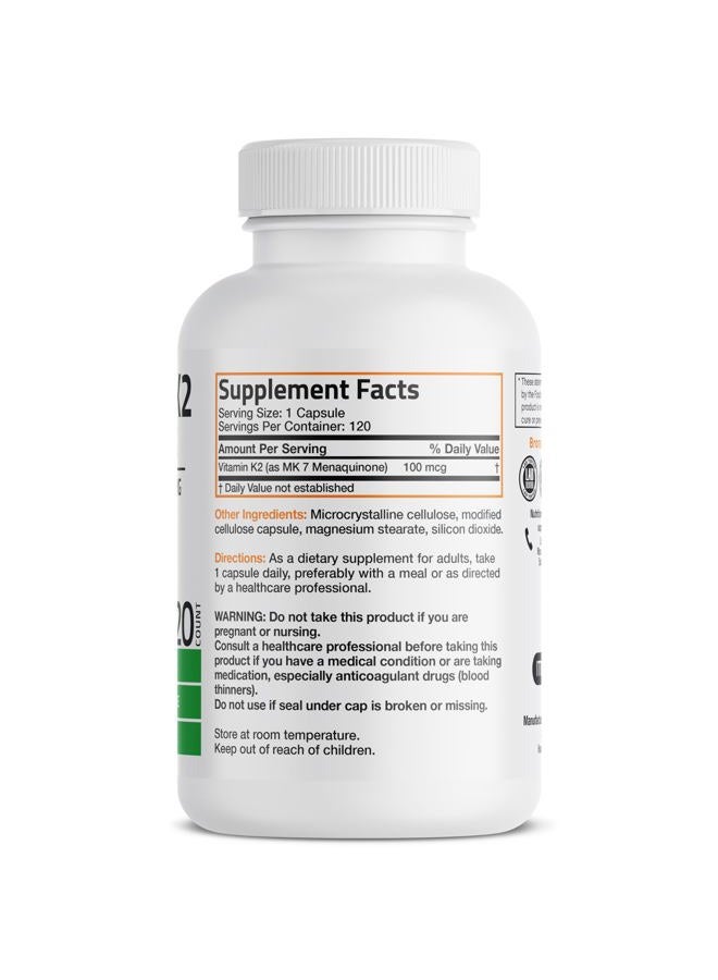Bronson Vitamin K2 as MK-7 Menaquinone 100 mcg Non-GMO, 120 Capsules - Image 2