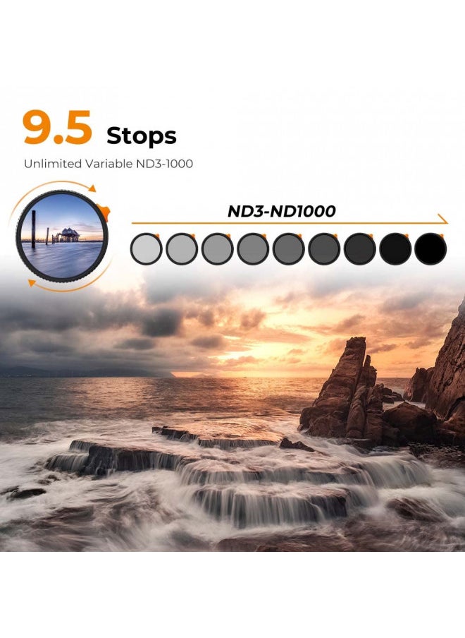 K&F Concept K&F Concept 77mm Variable ND Lens Filter ND3-ND1000 (1.5-10 Stops) Putter Adjustable HD Neutral Density Filter with 28 Multi-Layer Coatings for Camera Lens (Nano-X Series)  - Image 2