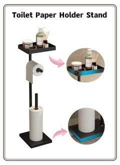 Generic Black Toilet Paper Holder Stand with Phone Shelf Bathroom Toliet Decor Decoration Tissue Roll Free Standing Storage Apartment Restroom Household Home Essentials  - Image 1