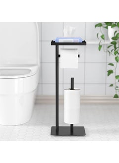 Generic Black Toilet Paper Holder Stand with Phone Shelf Bathroom Toliet Decor Decoration Tissue Roll Free Standing Storage Apartment Restroom Household Home Essentials  - Image 3