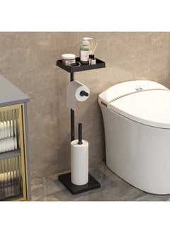 Generic Black Toilet Paper Holder Stand with Phone Shelf Bathroom Toliet Decor Decoration Tissue Roll Free Standing Storage Apartment Restroom Household Home Essentials  - Image 5