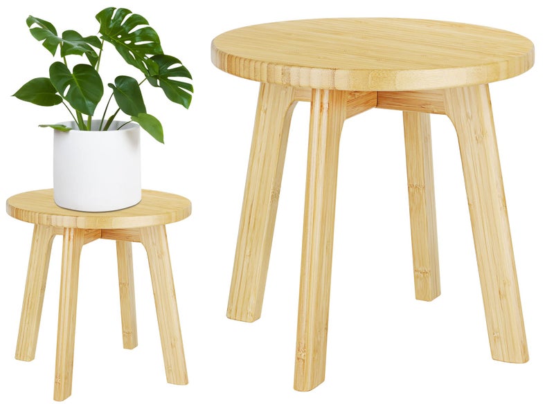 Sdgmgre Bamboo Wooden Step Stool  Portable Stool  Foot Stool Bed Steps for High Beds for Adults Holds Up to 350lbs Sturdy Kids Step Stools for Kitchen Bathroom Bedroom Toilet Large Round 