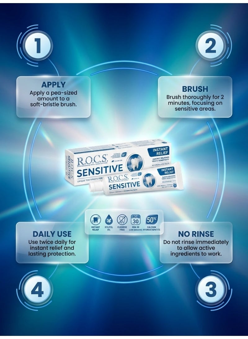 رينيه فورتيرير معجون أسنان R.O.C.S. الحساس للراحة الفورية وإعادة تمعدن المينا، خالٍ من الفلورايد مع هيدروكسيباتيت و8% إكسيليتول، تركيبة منخفضة الكشط للعناية اللطيفة، 94 جرام - دعم متقدم للعناية بالفم وتقليل حساسية الأسنان ونفس منعش. - Image 4