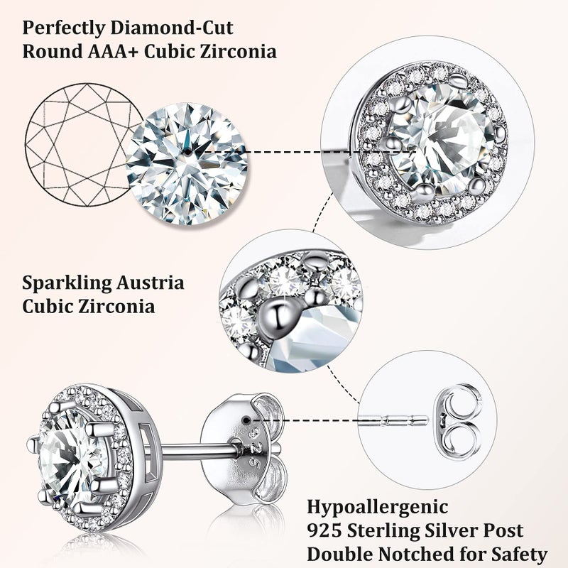 Bestyle 925 Sterling Silver Round Cut Birthstone Stud Earrings for Women, April White Diamond Stud Earrings with Love and Purity, Best Women Earrings for Everyday Wear - Image 4