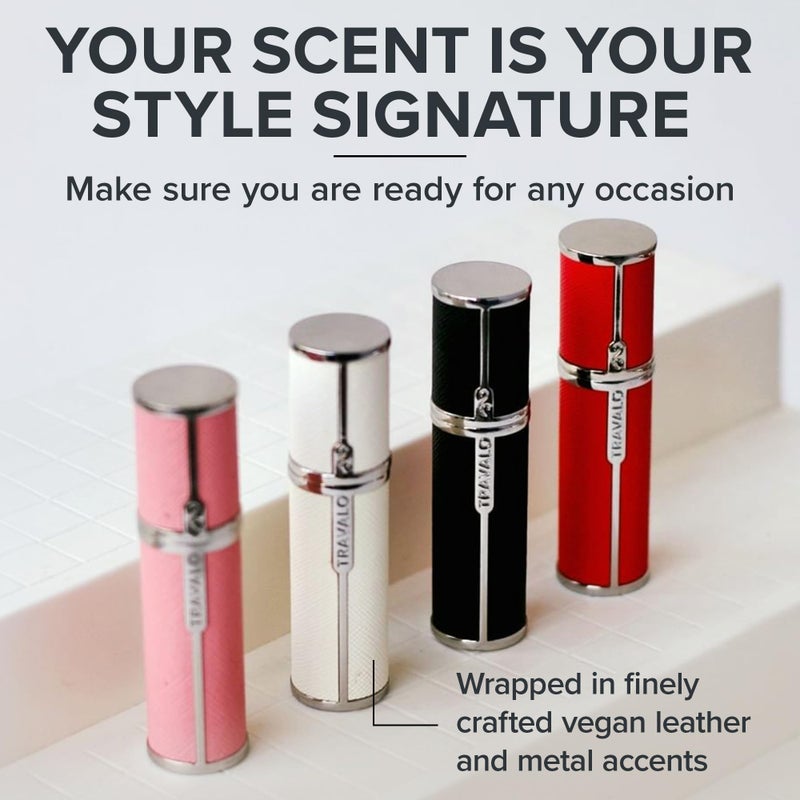 Travalo Milano Perfume Atomizer - Leak-Proof and TSA Approved for Air Travel - Reusable, Airtight, Easy Fill Mini Pump Sprayer - Lightweight, Vegan Leather with Polished Metal Outer Shell - White - Image 2