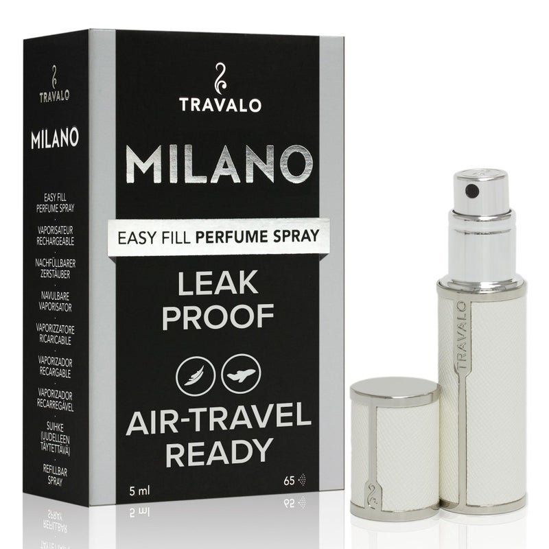 Travalo Milano Perfume Atomizer - Leak-Proof and TSA Approved for Air Travel - Reusable, Airtight, Easy Fill Mini Pump Sprayer - Lightweight, Vegan Leather with Polished Metal Outer Shell - White - Image 1