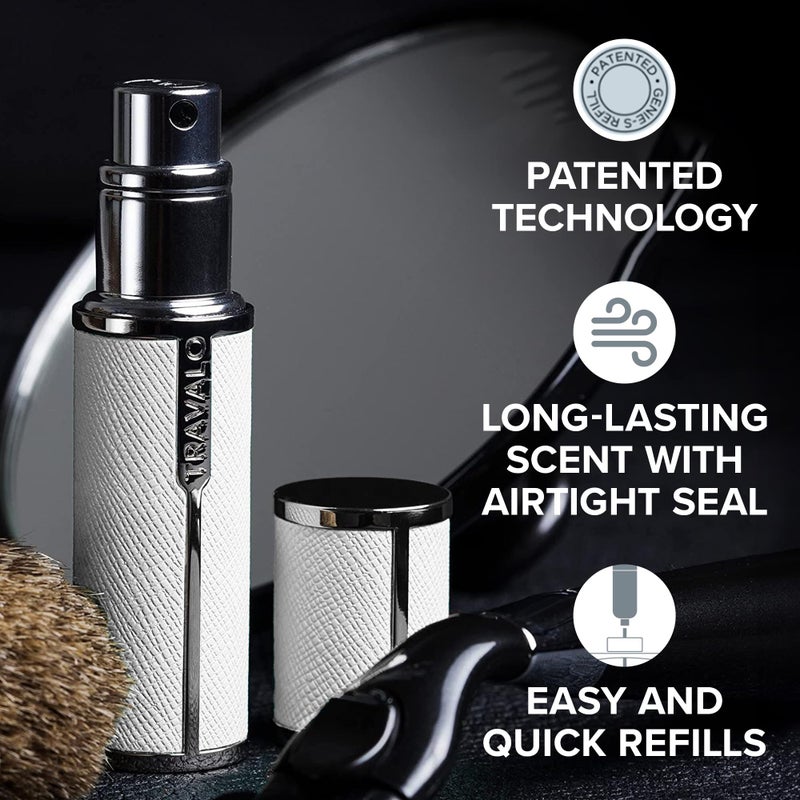 Travalo Milano Perfume Atomizer - Leak-Proof and TSA Approved for Air Travel - Reusable, Airtight, Easy Fill Mini Pump Sprayer - Lightweight, Vegan Leather with Polished Metal Outer Shell - White - Image 3