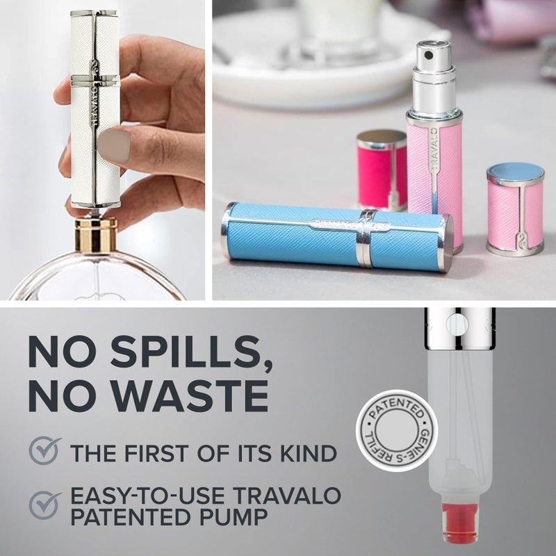 Travalo Milano Perfume Atomizer - Leak-Proof and TSA Approved for Air Travel - Reusable, Airtight, Easy Fill Mini Pump Sprayer - Lightweight, Vegan Leather with Polished Metal Outer Shell - White - Image 5