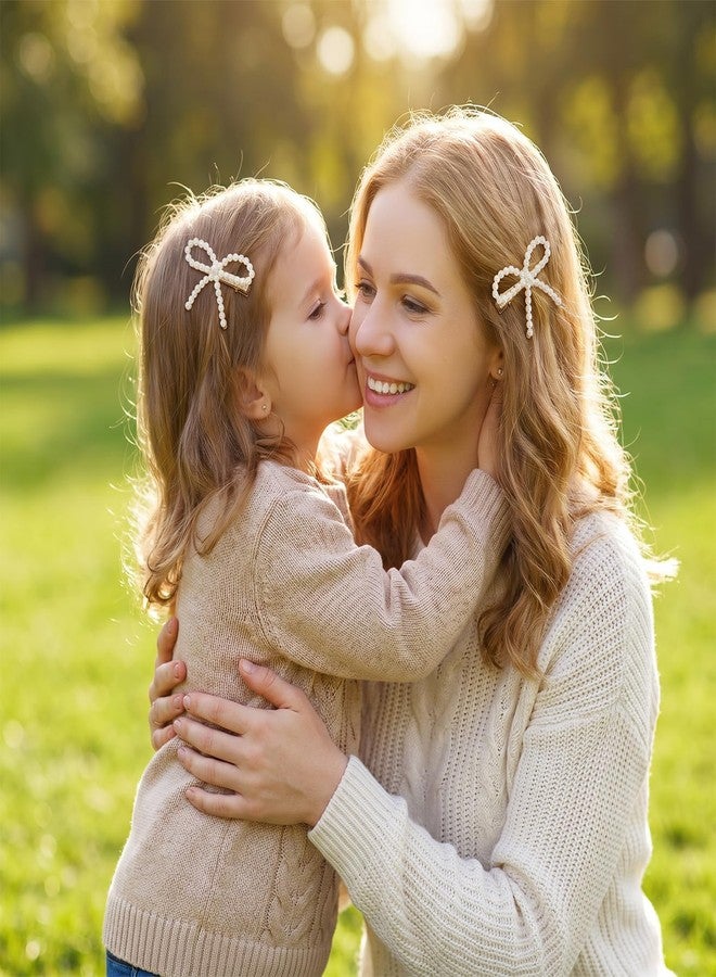 قطع من مشابك الشعر المزينة بفيونكات اللؤلؤ، مشابك أنيقة بتصميم فيونكة، إكسسوارات شعر عتيقة من اللؤلؤ الأبيض للنساء والفتيات، مشابك شعر مثالية مانعة للانزلاق على شكل منقار البط لحفلات الزفاف وأعياد الميلاد وحفلات التخرج والحفلات والهدايا للاستخدام اليومي - Image 4