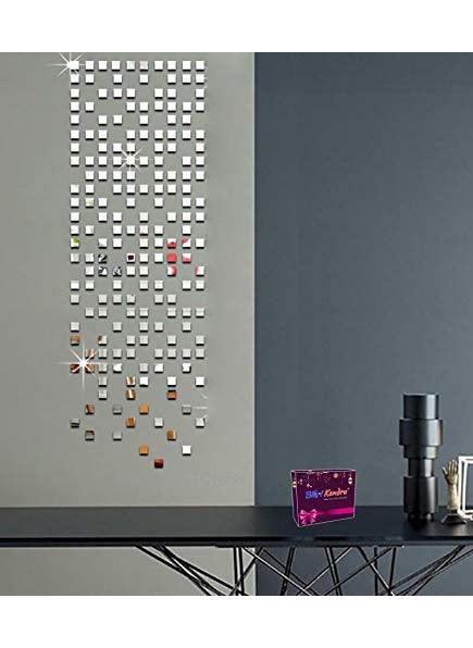 Bikri Kendra Bikri Kendra 100 Square Silver Decorative Mirror Stickers for Wall Wall Mirror Stickers 3D Acrylic Stickers Wall Stickers for Hall Room Bed Room Kitchen Living Room Kids Room 