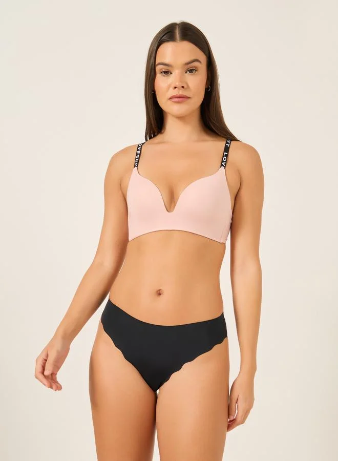 Take Two Take Two Letter Tape Strap Padded Non Wired Plunge Bra