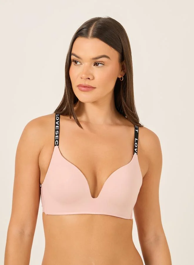 Take Two Take Two Letter Tape Strap Padded Non Wired Plunge Bra