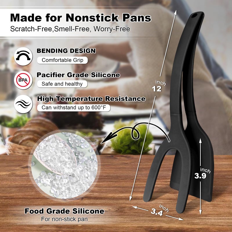 KJG Silicone Spatulas, High Heat Resistant BPA Free Cooking Tongs, Silicone Kitchen Utensils, Spatula Tong, Egg Flipper Spatula for Non Stick Frying Pan, Ideal Cookware for Fish, Eggs, Pancakes - Image 2