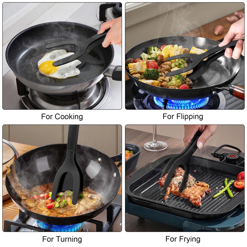 KJG Silicone Spatulas, High Heat Resistant BPA Free Cooking Tongs, Silicone Kitchen Utensils, Spatula Tong, Egg Flipper Spatula for Non Stick Frying Pan, Ideal Cookware for Fish, Eggs, Pancakes - Image 3
