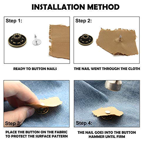 Raydodo 20 Sets Jean Buttons Replacement, 18mm Metal Buttons Tack Pant Buttons Replacement Kit with No Sew Rivets for Jeans, Denim Pants, Jackets (Brozen Style) - Image 3