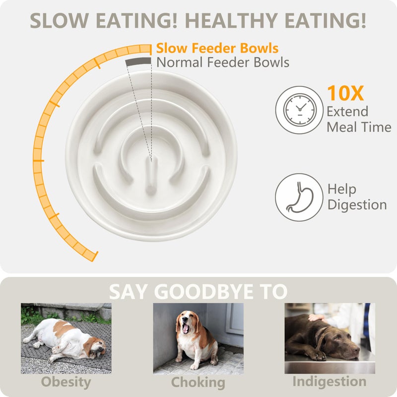 MOPANG Ceramic Slow Feeder and Water Bowl Set for Medium and Large Dogs, 8.0 Inches Ceramic Dog Bowls Elevated with Wooden Stand, 2.0 Cups Dog Slow Feeder(30oz) and 70oz Water Bowl Set, White - Image 5