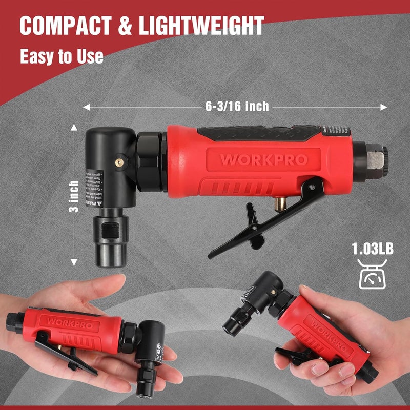 WORKPRO Air Angle Die Grinder, 1/4-Inch Pneumatic Right Angle Die Grinder, 20000RPM, Air-Powered 90 Degree for Grinding, Cutting, Polishing, Welding Repair, Deburring, 1/4" & 1/8" Collets Included - Image 2