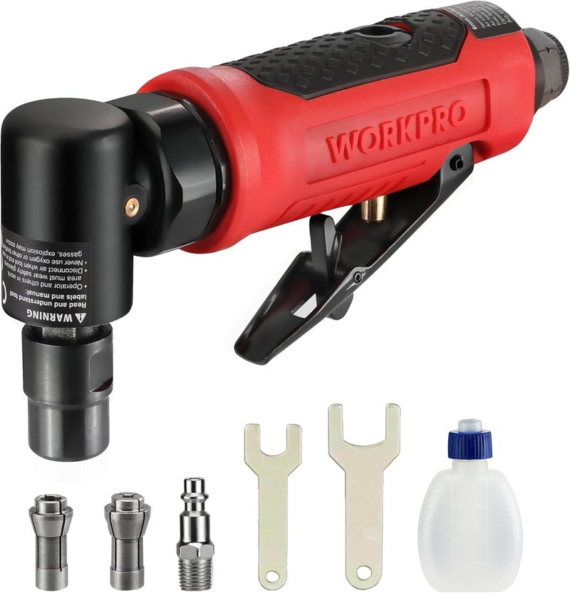WORKPRO Air Angle Die Grinder, 1/4-Inch Pneumatic Right Angle Die Grinder, 20000RPM, Air-Powered 90 Degree for Grinding, Cutting, Polishing, Welding Repair, Deburring, 1/4" & 1/8" Collets Included - Image 1