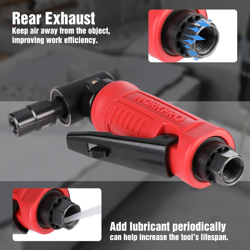 WORKPRO Air Angle Die Grinder, 1/4-Inch Pneumatic Right Angle Die Grinder, 20000RPM, Air-Powered 90 Degree for Grinding, Cutting, Polishing, Welding Repair, Deburring, 1/4" & 1/8" Collets Included - Image 5