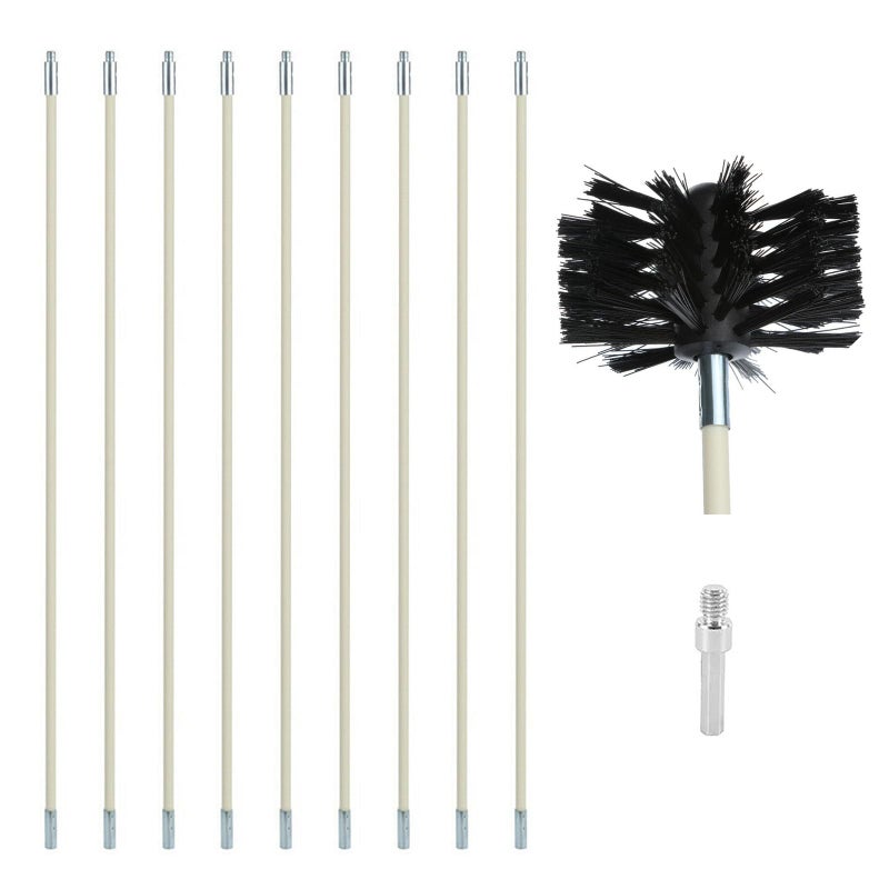 Copgge 12 Feet Stove Pipe Clean Brush Extension Rods Flexible Fireplace Chimney Brush Stove Pipe Brush Rod Rotary Air Duct Dryer Vent Cleaner Rods Flue Brush Chimney Sweep Kit with Brush Head - Image 1