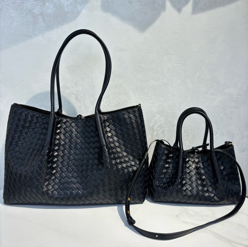 2025 Selling Fashion Woven Cowhide Shoulder Handbag Tote Bag Large Capacity Casual Crossbody Bag - Image 2