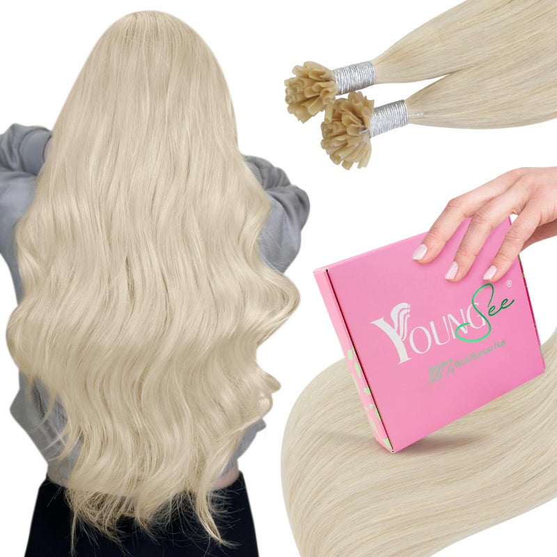 YoungSee U Tip Blonde Hair Extensions U Tips Human Hair Extensions Platinum Blonde Utips Hair Extensions Real Human Hair Blonde Hot Fusion Hair Extensions Blonde K Tip Hair Extensions 18In 1GS 50G