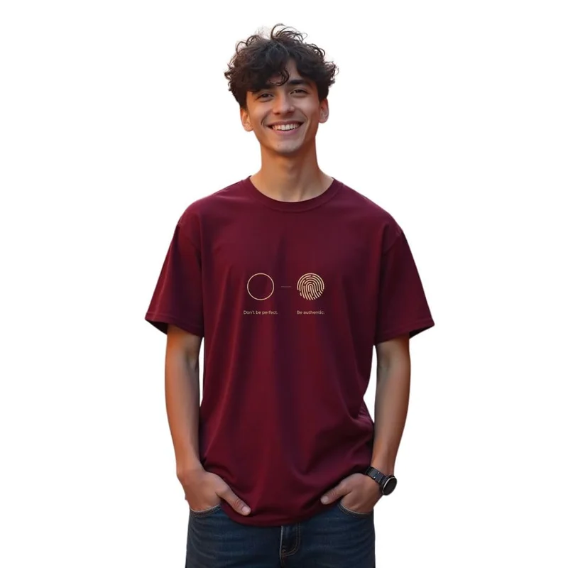 نوبيرو Maroon Cotton Graphic T-Shirt for Men