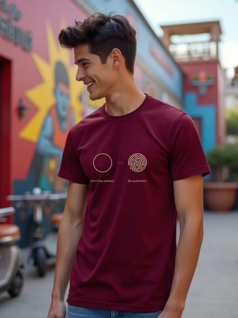 نوبيرو Maroon Cotton Graphic T-Shirt for Men