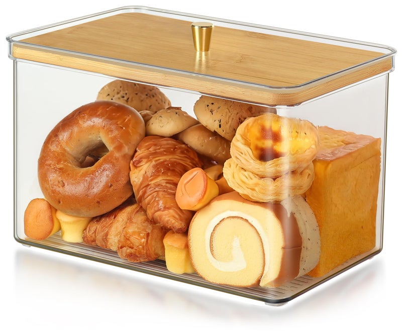 Hudgan Breadbox for Kitchen Countertop, Bread Storage Container with Bamboo Lid for Homemade Bread,Toast, Bagel, Donut, Cookies and Baguette, Large Corner Breadbox Keeper for Muffin - Image 1